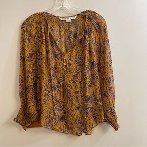VERONICA BEARD Amato Floral Ruched Top In Yellow 100% Silk Women’s Sz 6 Boho